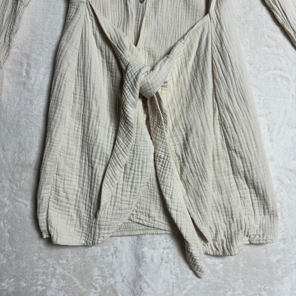Rails Womens Nadia Tie Dress Size Medium Flax Cotton Gauze Long Sleeve Buttons - Picture 6 of 14